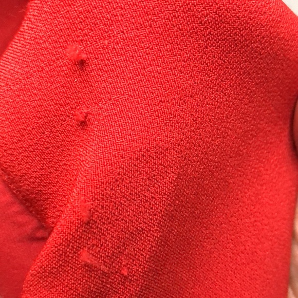 Badgley Mischka Sz 6 red cherry color knee-length dress w/ collar & belt v-neck - Picture 9 of 10